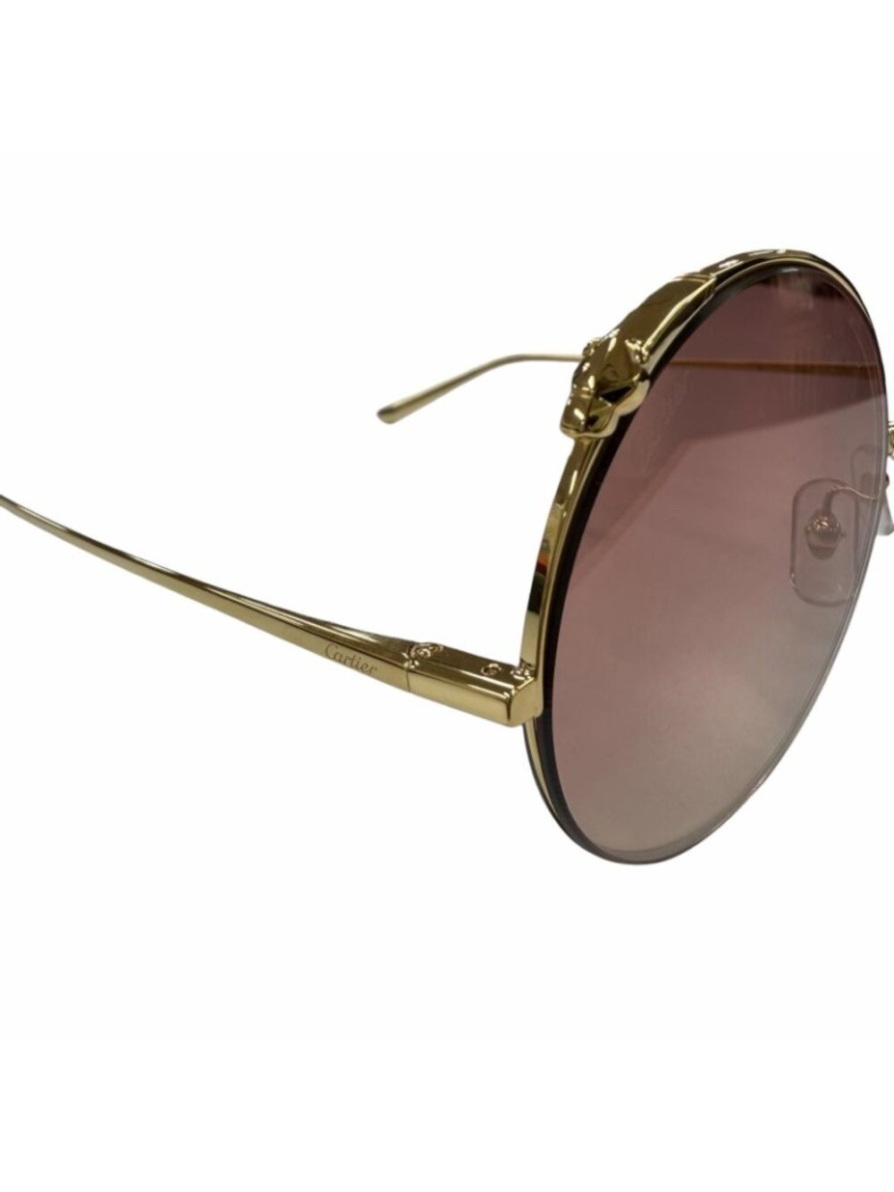 Cartier Panthere Round Half Rim Sunglasses Gold 60 20 Demo Lens Eyewear - Picture 8 of 12